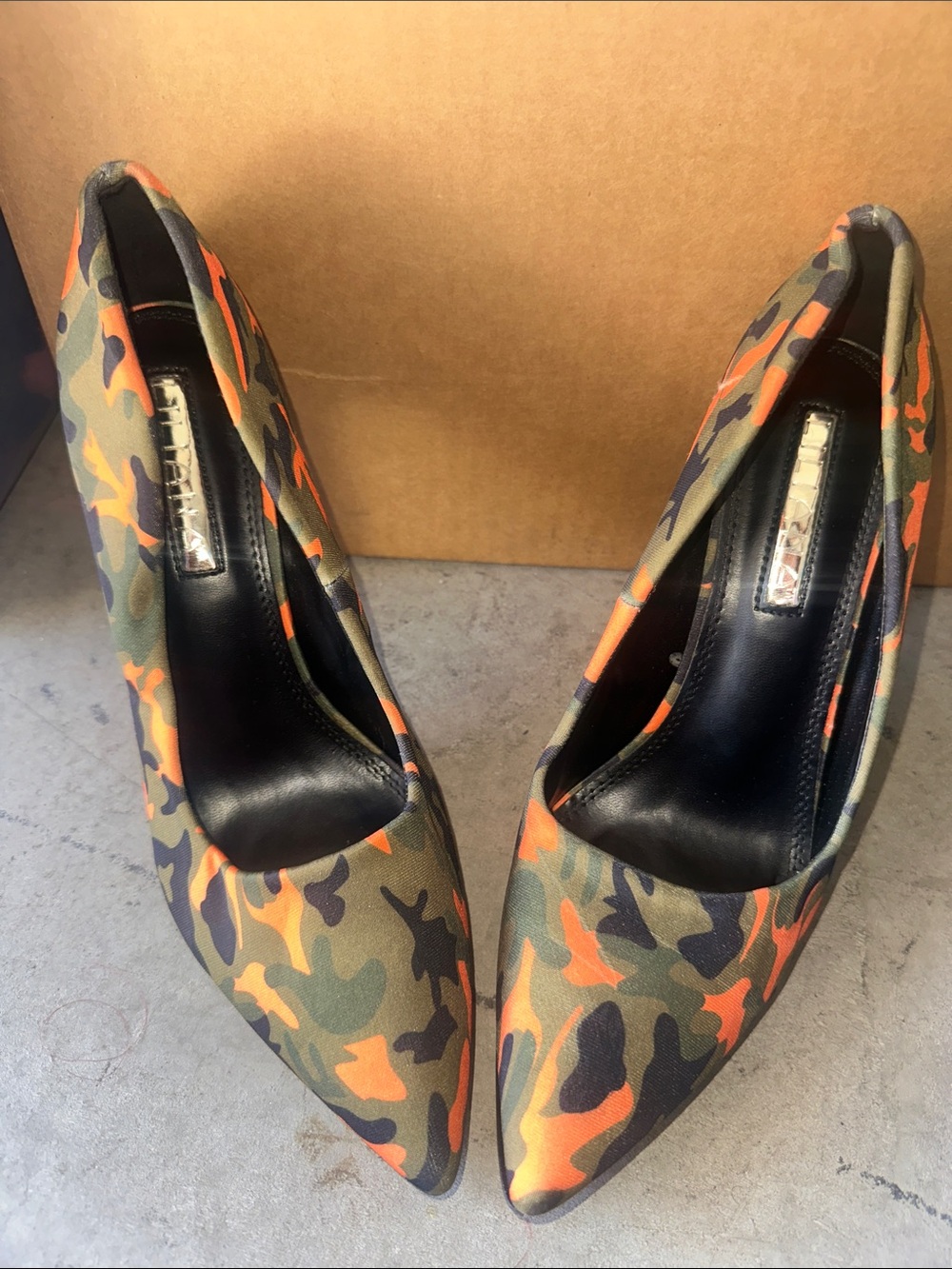 Liliana Olive & Orange Camo Pointed-Toe Pumps